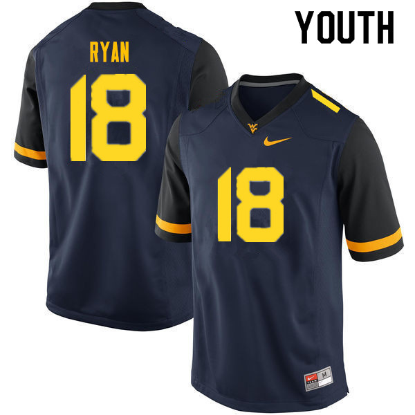 Youth #18 Sean Ryan West Virginia Mountaineers College Football Jerseys Sale-Navy - Click Image to Close